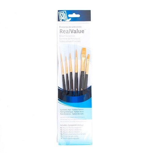 Princeton, Gold, Taklon, Brush, 5 Pack, Assorted